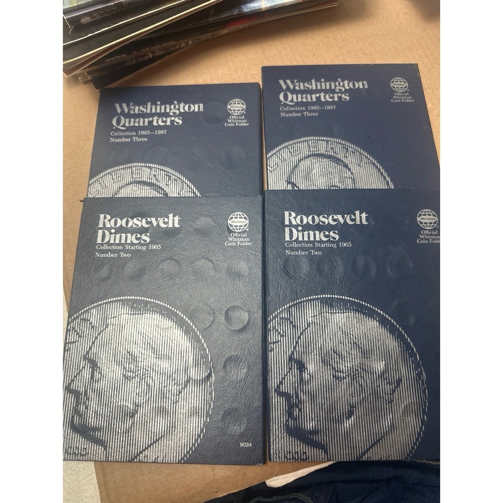 Lot of 4 Whitman Coin Folders Washington Quarters #9040 & Roosevelt Dimes #9034